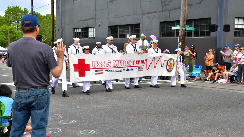 Sailors March in Portland Rose Festival Grand Floral Parade