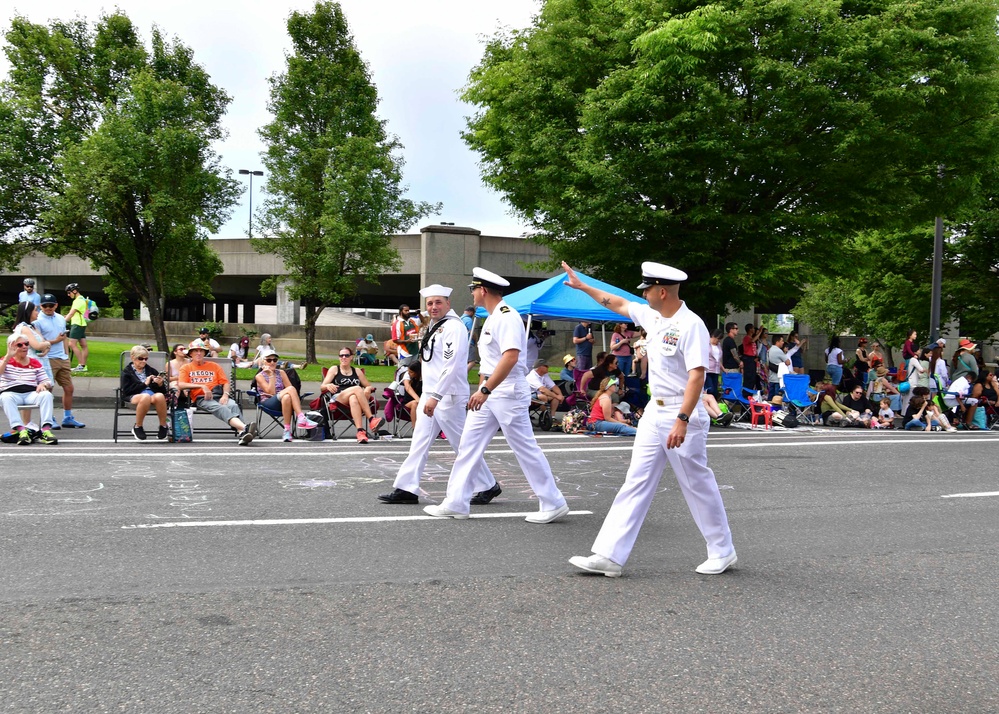 Sailors March in Portland Rose Festival Grand Floral Parade