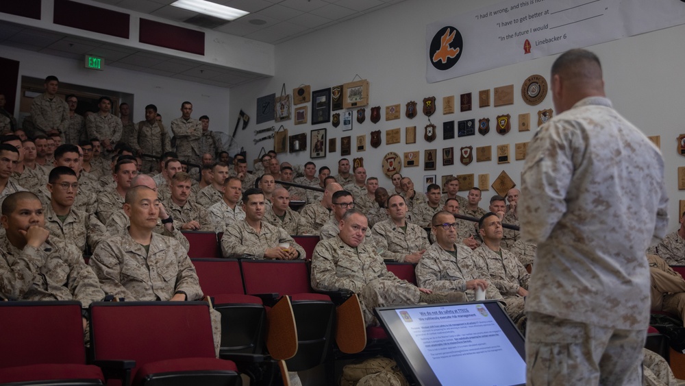 Marines attend Integrated Training Exercise 4-24 welcome aboard brief