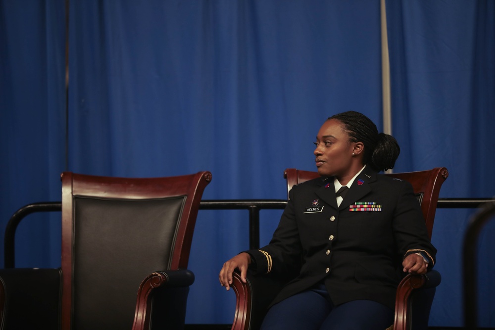 District of Columbia DC Army National Guard Recruiting and Retention hold Promotion for Warrant Officer Imani Holmes