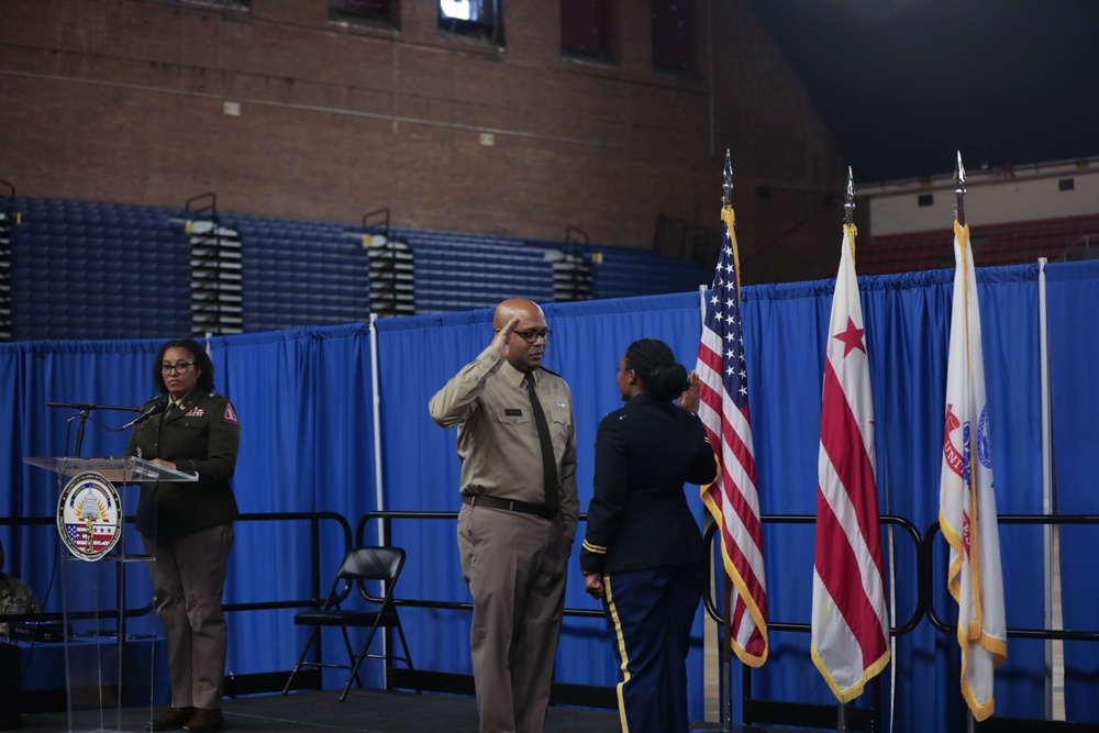 District of Columbia DC Army National Guard Recruiting and Retention hold Promotion for Warrant Officer Imani Holmes