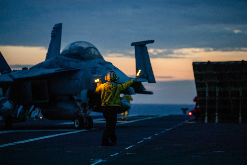 USS Ronald Reagan (CVN 76) conducts night flight operations in support of Valiant Shield 2024