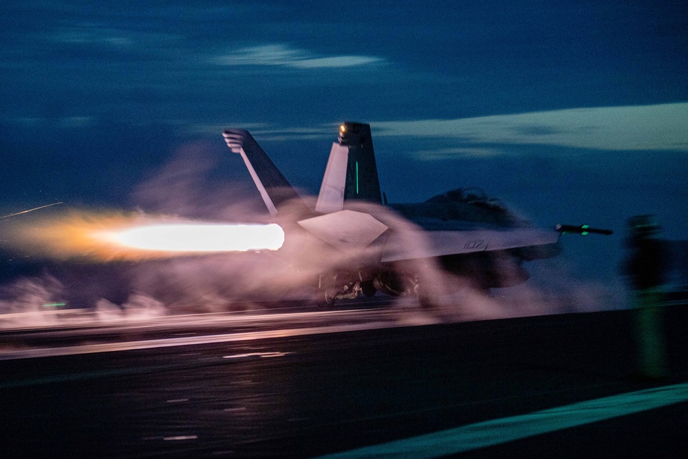 USS Ronald Reagan (CVN 76) conducts night flight operations in support of Valiant Shield 2024