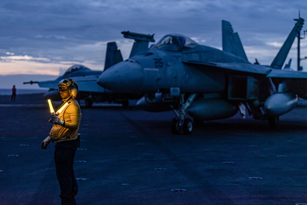 USS Ronald Reagan (CVN 76) conducts night flight operations in support of Valiant Shield 2024