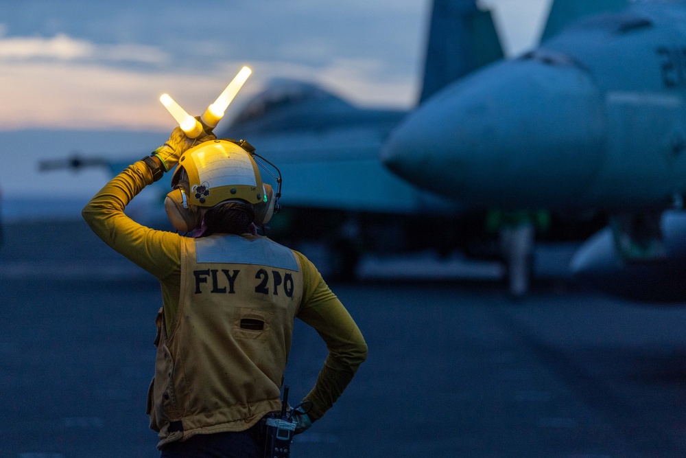 USS Ronald Reagan (CVN 76) conducts night flight operations in support of Valiant Shield 2024
