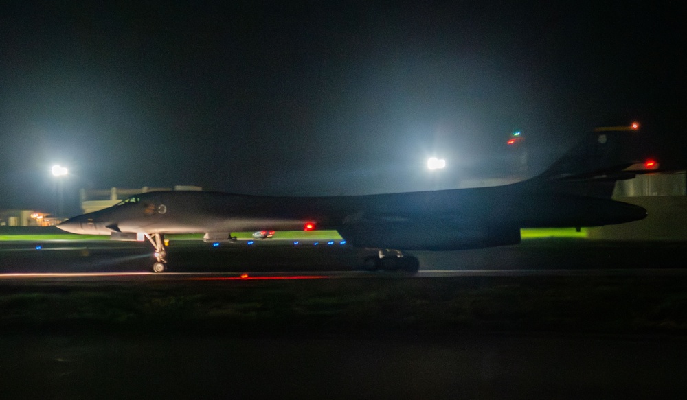 37th Expeditionary Bomb Squadron B-1B Lancer returns from a training mission during BTF 24-6