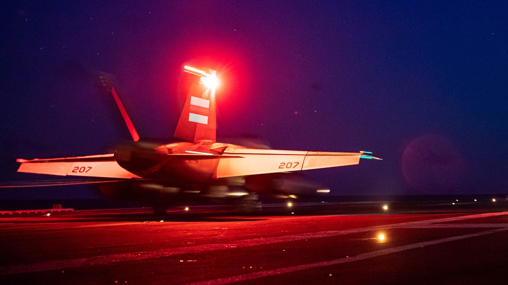 USS Ronald Reagan (CVN 76) conduct night flight operations in support of  Valiant Shield 2024