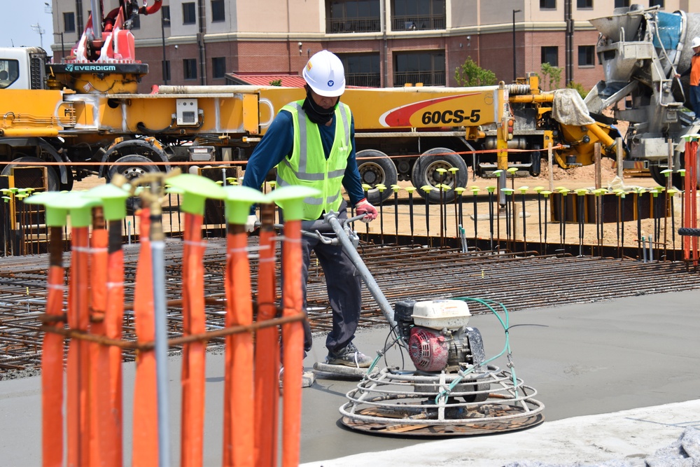 Army engineers pour concrete slab for third elementary school on Camp Humphreys, South Korea