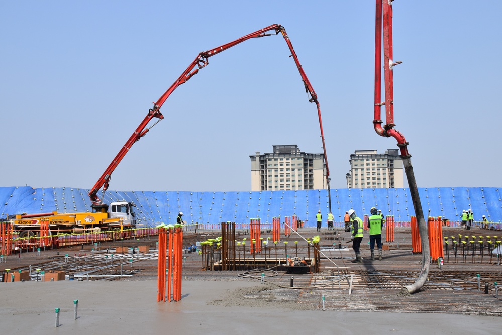 Army engineers pour concrete slab for third elementary school on Camp Humphreys, South Korea