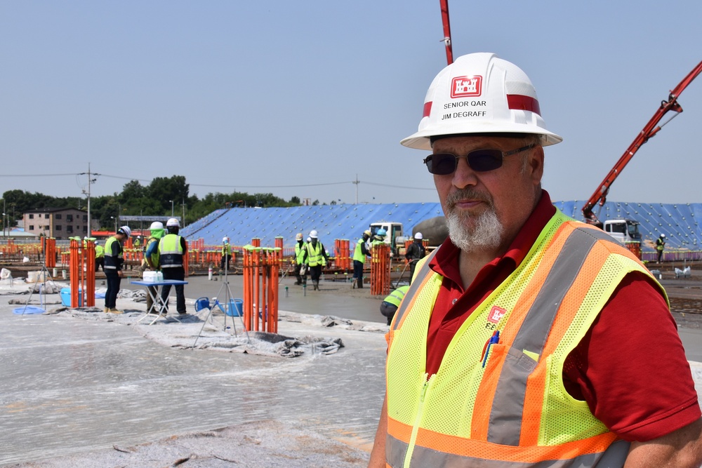 Army engineers pour concrete slab for third elementary school on Camp Humphreys, South Korea