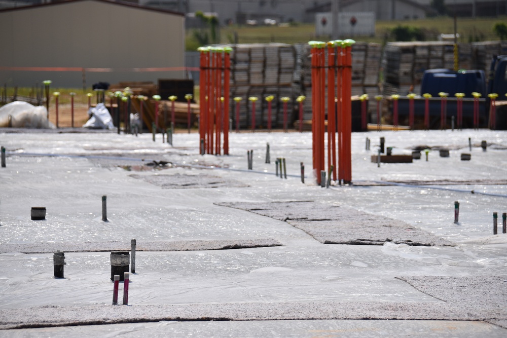 Army engineers pour concrete slab for third elementary school on Camp Humphreys, South Korea