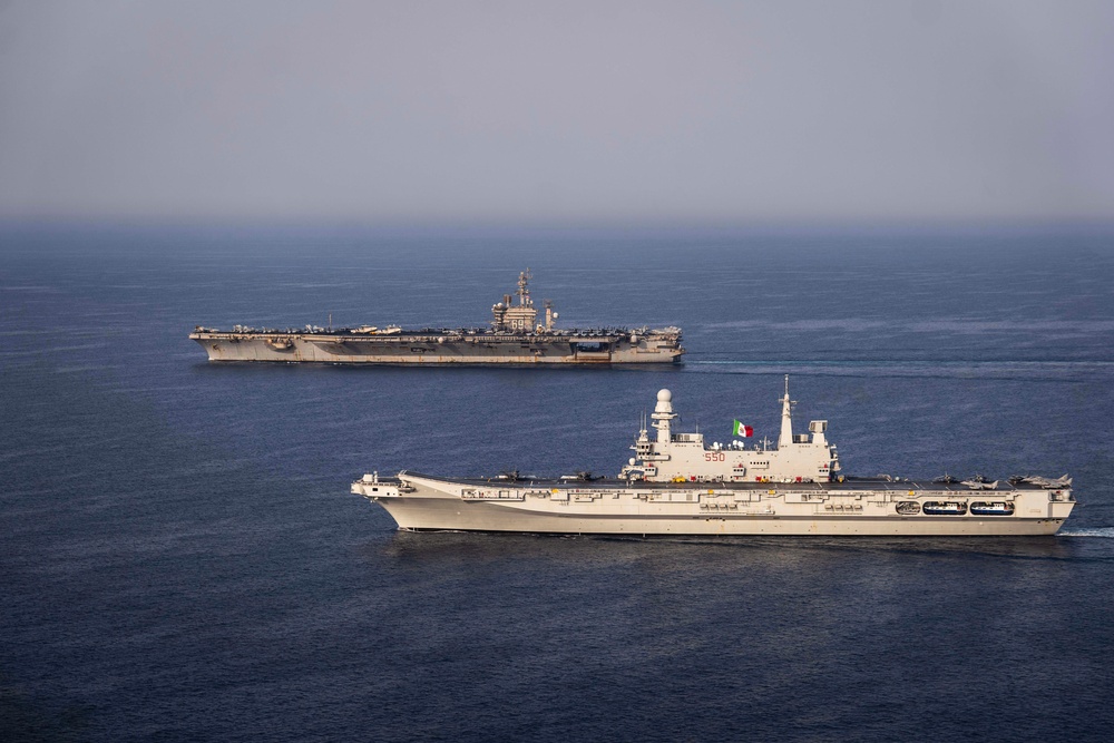 USS Dwight D. Eisenhower Carrier Strike Group Conducts Photoex with ITS Cavour Carrier Strike Group in the Red Sea