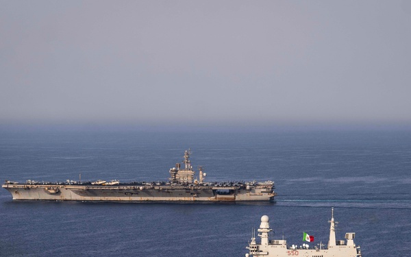 USS Dwight D. Eisenhower Carrier Strike Group Conducts Photoex with ITS Cavour Carrier Strike Group in the Red Sea