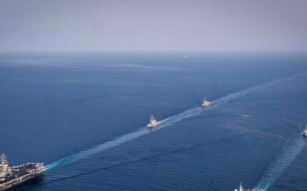 USS Dwight D. Eisenhower Carrier Strike Group Conducts Photoex with ITS Cavour Carrier Strike Group in the Red Sea