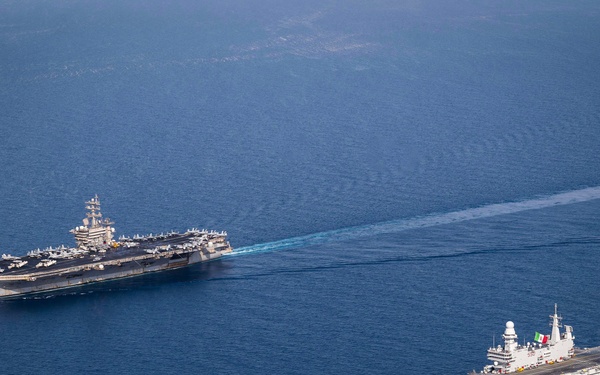 USS Dwight D. Eisenhower Carrier Strike Group Conducts Photoex with ITS Cavour Carrier Strike Group in the Red Sea