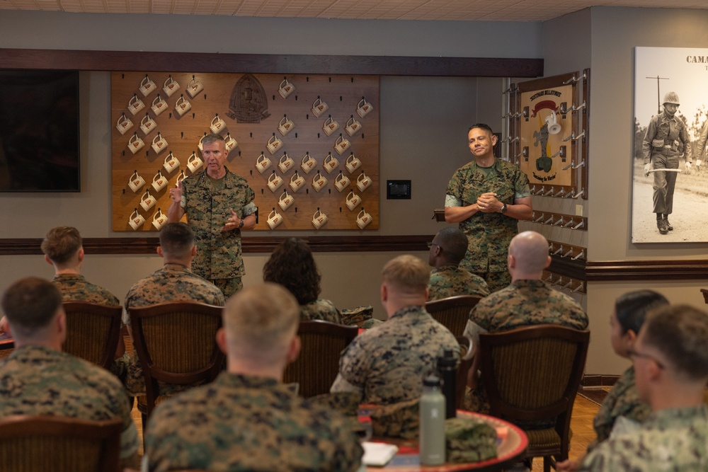 Marine Corps Commandant Eric M. Smith and Sgt. Maj. of the Marine Corps Carlos A. Ruiz Host Camp Lejeune NCO Forum