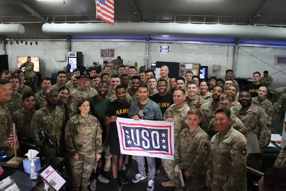 USO Ambassador Wilmer Valderrama visits Bemowo Piskie Training Area, Poland