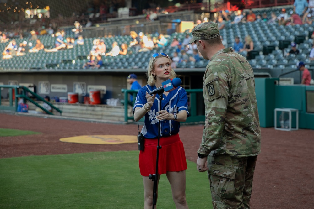 Battalion commander administers oath of enlistment at OKC baseball game