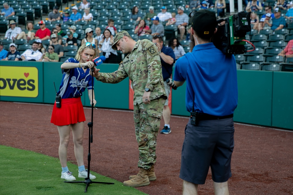 Battalion commander administers oath of enlistment at OKC baseball game