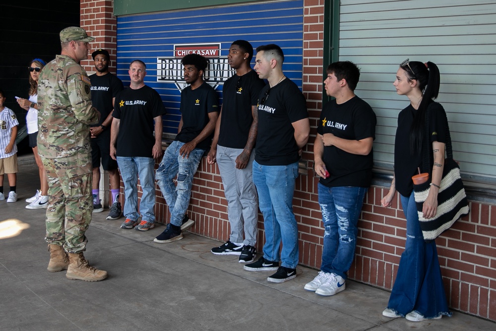 Battalion commander administers oath of enlistment at OKC baseball game