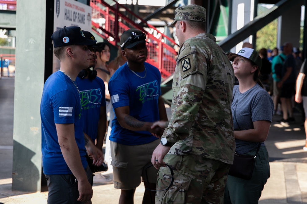 Battalion commander administers oath of enlistment at OKC baseball game