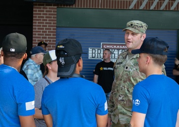 Battalion commander administers oath of enlistment at OKC baseball game