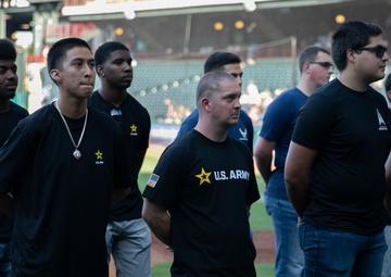 Battalion commander administers oath of enlistment at OKC baseball game