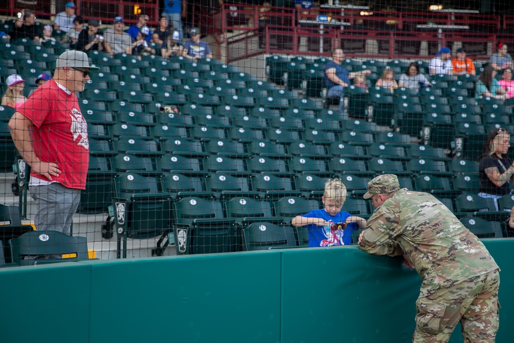 Battalion commander administers oath of enlistment at OKC baseball game