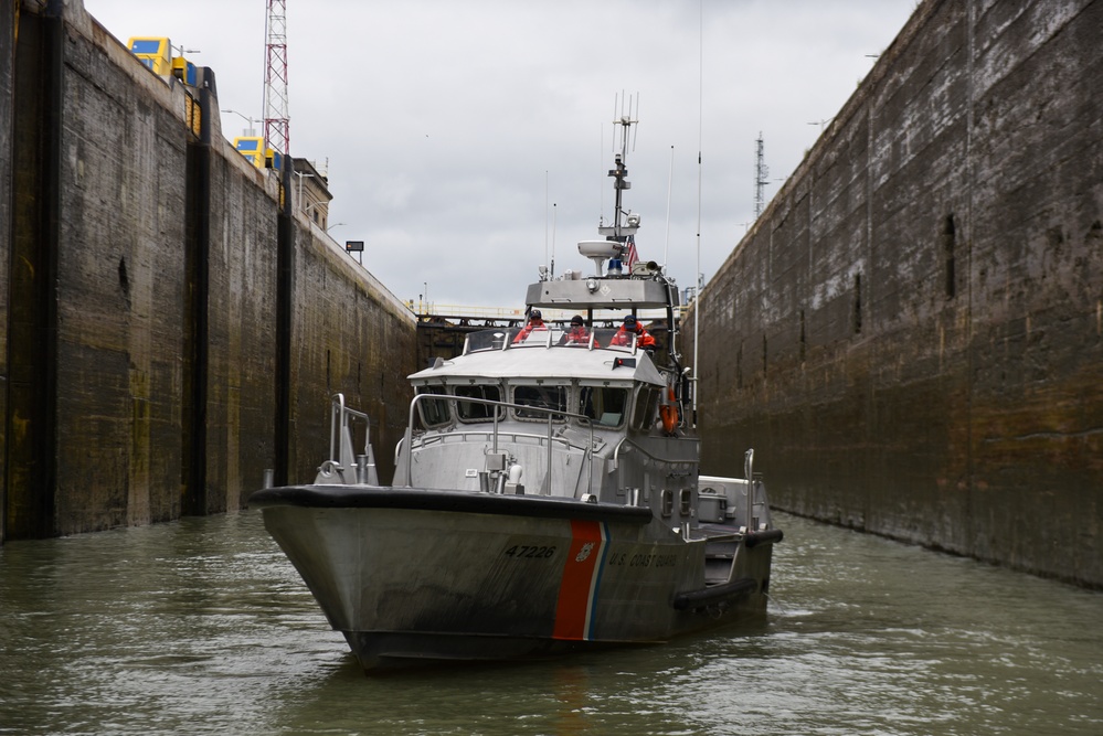 Coast Guardsmen transit final 47-foot Motor Lifeboats out of the Great Lakes