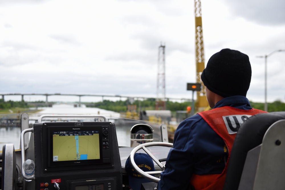 Coast Guardsmen transit final 47-foot Motor Lifeboats out of the Great Lakes