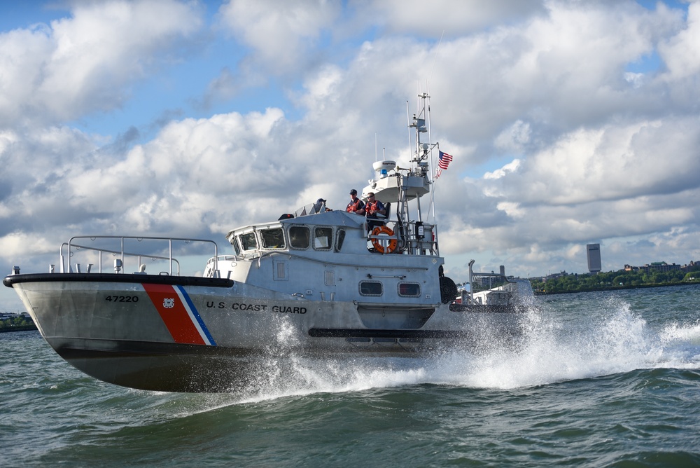 Coast Guardsmen transit final 47-foot Motor Lifeboats out of the Great Lakes