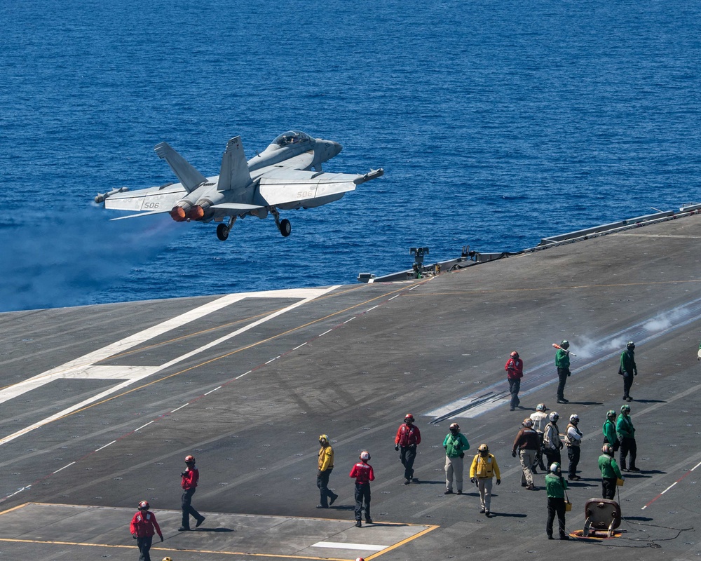 USS Ronald Reagan (CVN 76) Sailors stand watch in the pilot house during flight operations in support of Valiant Shield 2024
