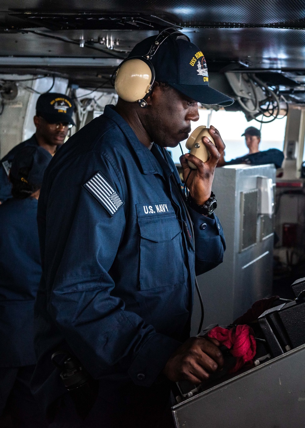 USS Ronald Reagan (CVN 76) Sailors stand watch in the pilot house during flight operations in support of Valiant Shield 2024