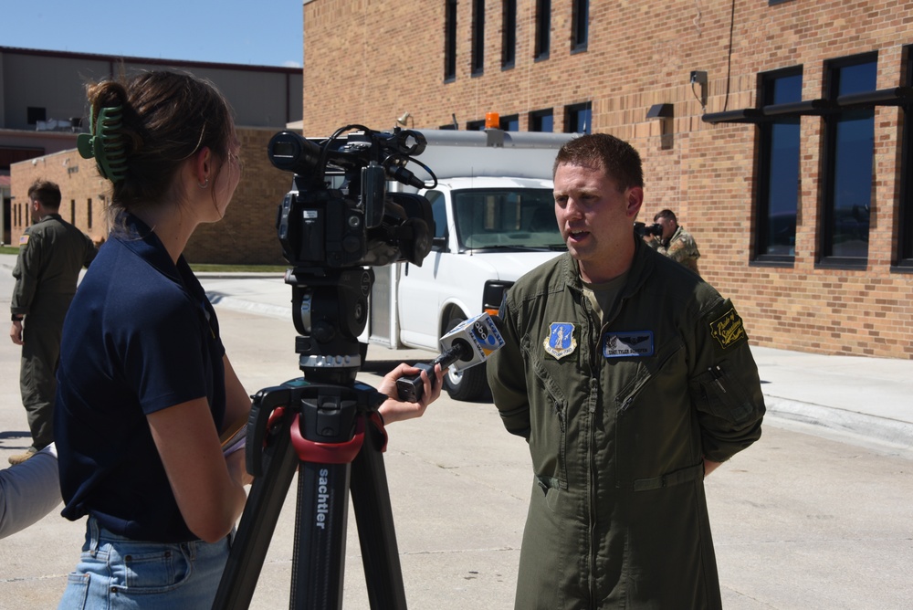 KTIV News reporter interviews 185th ARW Boom Operator, Tech. Sgt. Tyler Schiefen