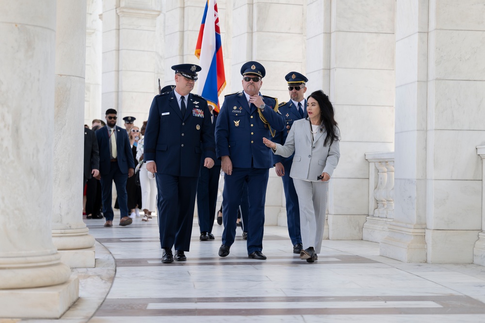 The Commander of the Slovak Air Force Maj. Gen. Róbert Tóth Participates in an Air Force Full Honors Wreath-Laying Ceremony at the Tomb of the Unknown Soldier