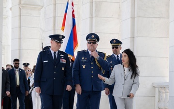 The Commander of the Slovak Air Force Maj. Gen. Róbert Tóth Participates in an Air Force Full Honors Wreath-Laying Ceremony at the Tomb of the Unknown Soldier