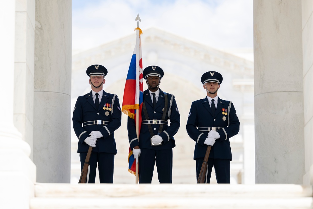 The Commander of the Slovak Air Force Maj. Gen. Róbert Tóth Participates in an Air Force Full Honors Wreath-Laying Ceremony at the Tomb of the Unknown Soldier