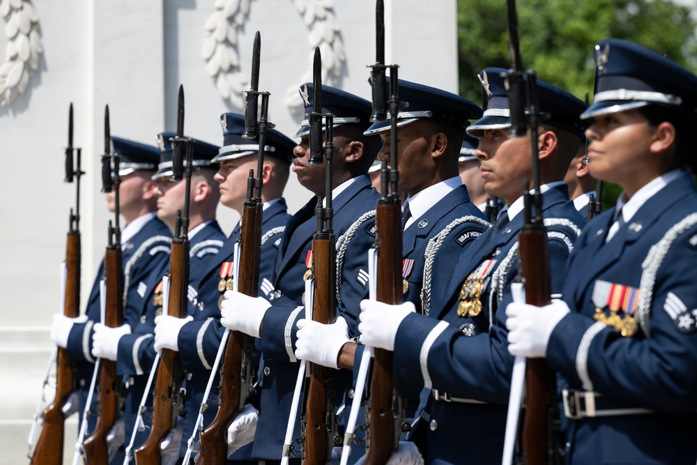 The Commander of the Slovak Air Force Maj. Gen. Róbert Tóth Participates in an Air Force Full Honors Wreath-Laying Ceremony at the Tomb of the Unknown Soldier