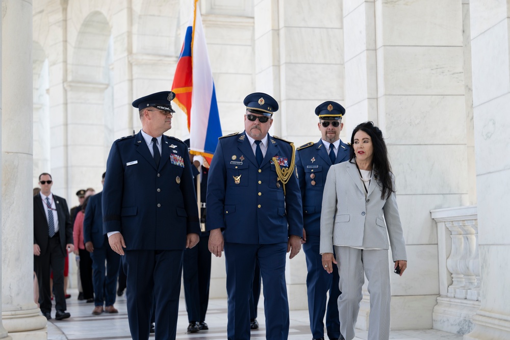 The Commander of the Slovak Air Force Maj. Gen. Róbert Tóth Participates in an Air Force Full Honors Wreath-Laying Ceremony at the Tomb of the Unknown Soldier