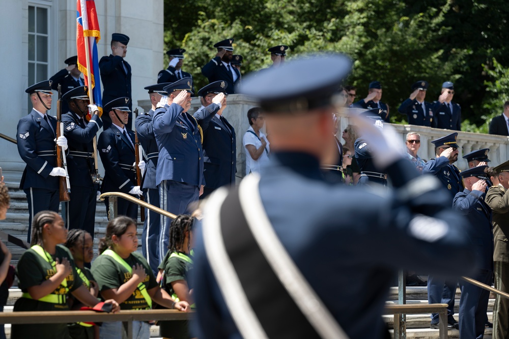 The Commander of the Slovak Air Force Maj. Gen. Róbert Tóth Participates in an Air Force Full Honors Wreath-Laying Ceremony at the Tomb of the Unknown Soldier