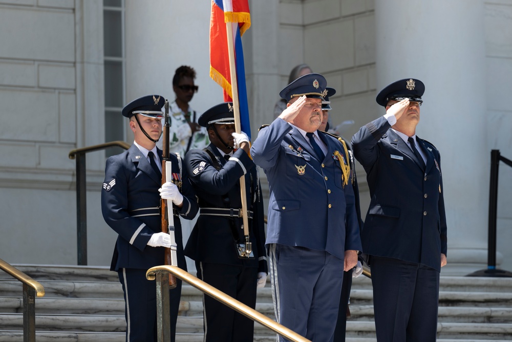 The Commander of the Slovak Air Force Maj. Gen. Róbert Tóth Participates in an Air Force Full Honors Wreath-Laying Ceremony at the Tomb of the Unknown Soldier