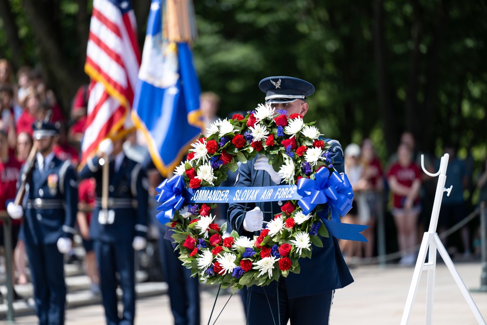 The Commander of the Slovak Air Force Maj. Gen. Róbert Tóth Participates in an Air Force Full Honors Wreath-Laying Ceremony at the Tomb of the Unknown Soldier