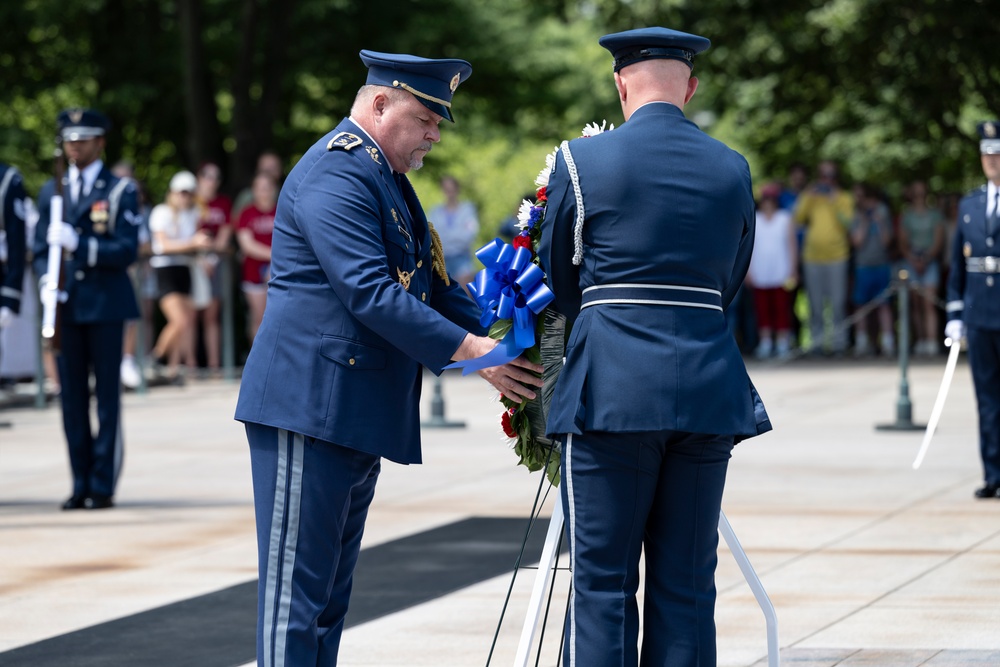 The Commander of the Slovak Air Force Maj. Gen. Róbert Tóth Participates in an Air Force Full Honors Wreath-Laying Ceremony at the Tomb of the Unknown Soldier