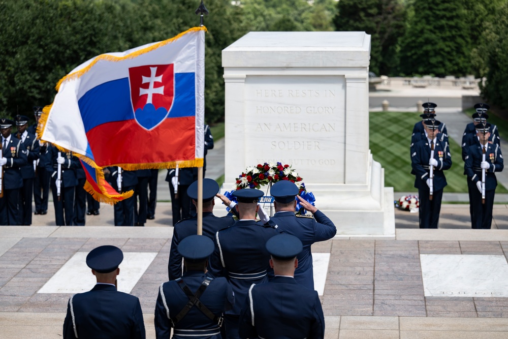 The Commander of the Slovak Air Force Maj. Gen. Róbert Tóth Participates in an Air Force Full Honors Wreath-Laying Ceremony at the Tomb of the Unknown Soldier