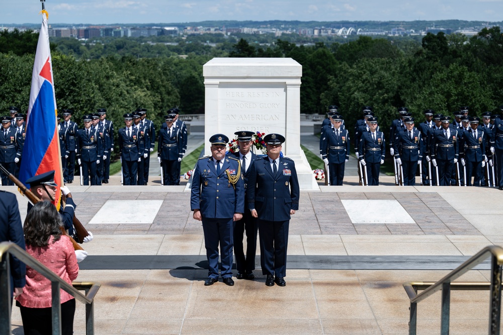 The Commander of the Slovak Air Force Maj. Gen. Róbert Tóth Participates in an Air Force Full Honors Wreath-Laying Ceremony at the Tomb of the Unknown Soldier