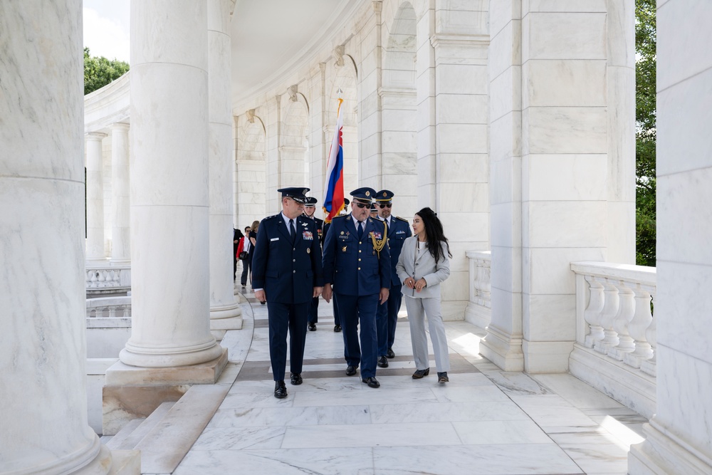 The Commander of the Slovak Air Force Maj. Gen. Róbert Tóth Participates in an Air Force Full Honors Wreath-Laying Ceremony at the Tomb of the Unknown Soldier