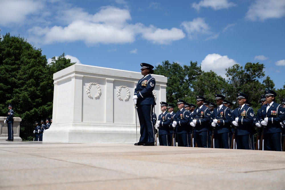 The Commander of the Slovak Air Force Maj. Gen. Róbert Tóth Participates in an Air Force Full Honors Wreath-Laying Ceremony at the Tomb of the Unknown Soldier