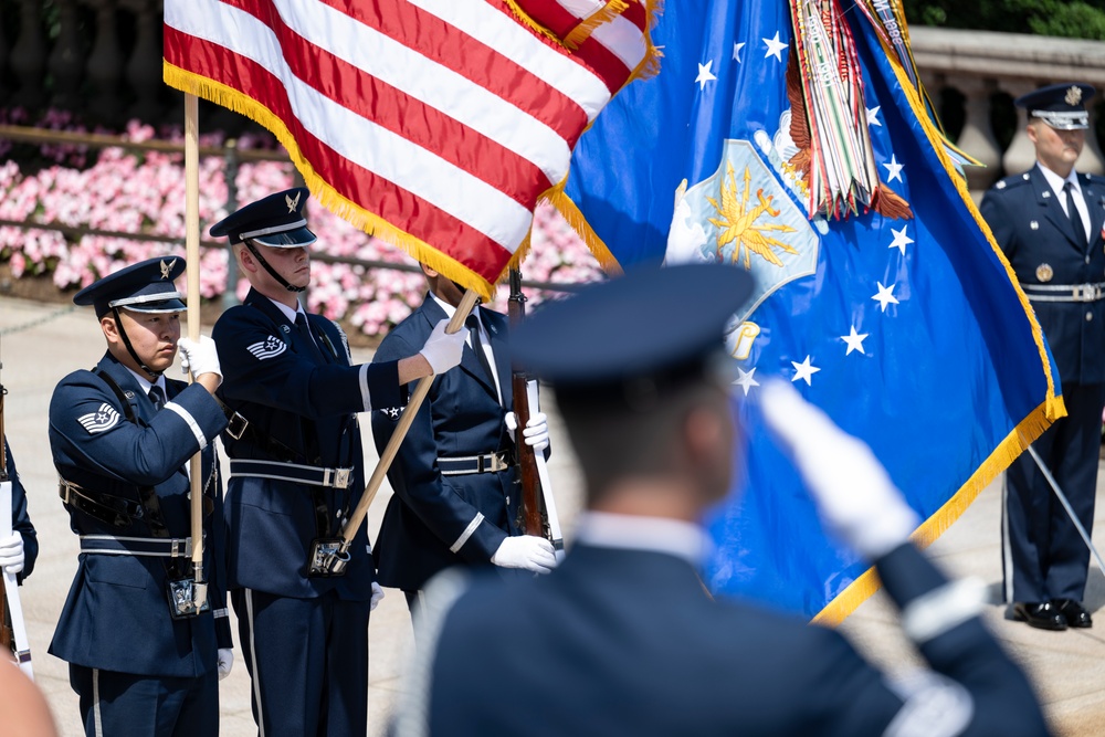 The Commander of the Slovak Air Force Maj. Gen. Róbert Tóth Participates in an Air Force Full Honors Wreath-Laying Ceremony at the Tomb of the Unknown Soldier
