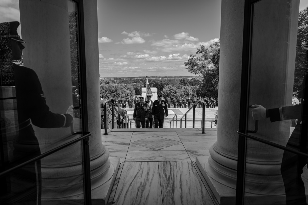The Commander of the Slovak Air Force Maj. Gen. Róbert Tóth Participates in an Air Force Full Honors Wreath-Laying Ceremony at the Tomb of the Unknown Soldier
