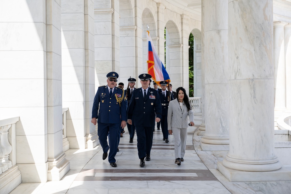 The Commander of the Slovak Air Force Maj. Gen. Róbert Tóth Participates in an Air Force Full Honors Wreath-Laying Ceremony at the Tomb of the Unknown Soldier